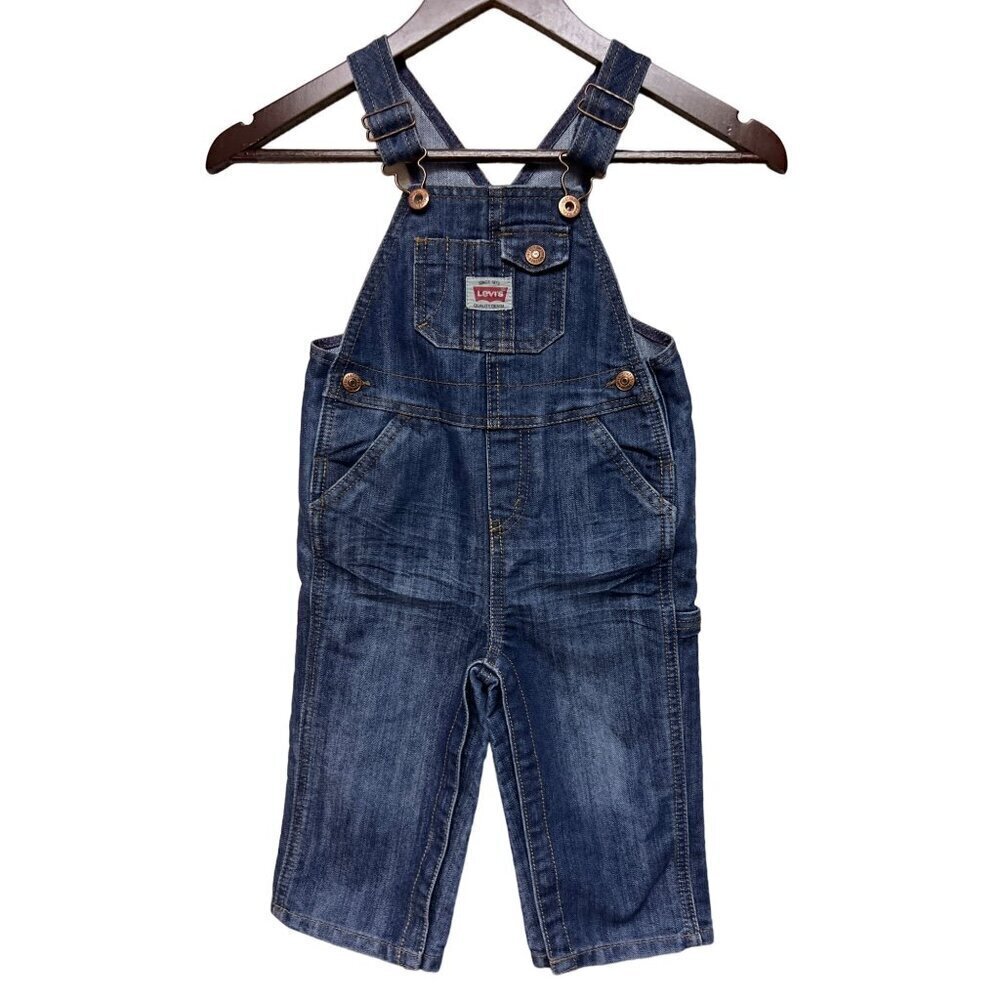 LEVI'S Baby Infant Bib Overalls Denim Jeans Snap Close Kid's Size 24 Months